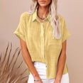 thumbnail image 2 of yoeyez Womens Cotton Linen Button Down Shirts,Summer Short Sleeve Tops for Women Loose Fit Collared Linen Work Blouse Tops Solid Basic Tees With Pocket Daily Deals Yellow S, 2 of 6