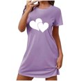 thumbnail image 1 of Pyjama en Satin Nuisette pour Femme à Manches Courtes Vêtement de Nuit Confortable Chemises de Nuit Imprimées Col Ras du Cou T-Shirt de Nuit Robe de Sommeil Douce Coupe Ample Robe de Pyjama Violet P, 1 of 5