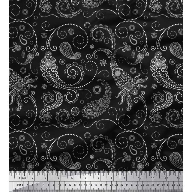 Soimoi Poly Georgette Fabric Floral & Paisley Printed Fabric 1 Yard 52 Inch Wide