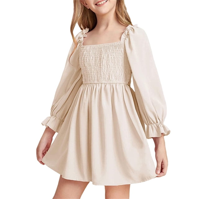 Kcodviy Fille Été Nouvelle Jupe Robe Enfants Fille à Manches Longues Jupe à Volants Adolescentes Robes Taille Haute Robe pour Filles Robe Longue Filles