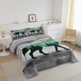 thumbnail image 3 of Wolf Hunting King Size Comforter Set, Wooden Plank Wolves Rustic Soft Bed Set For Sofa, Safari Animals Wildlife Breathable Down Comforter For Kids Teens, Green Trees Mountains Duvet Insert, 3 of 7