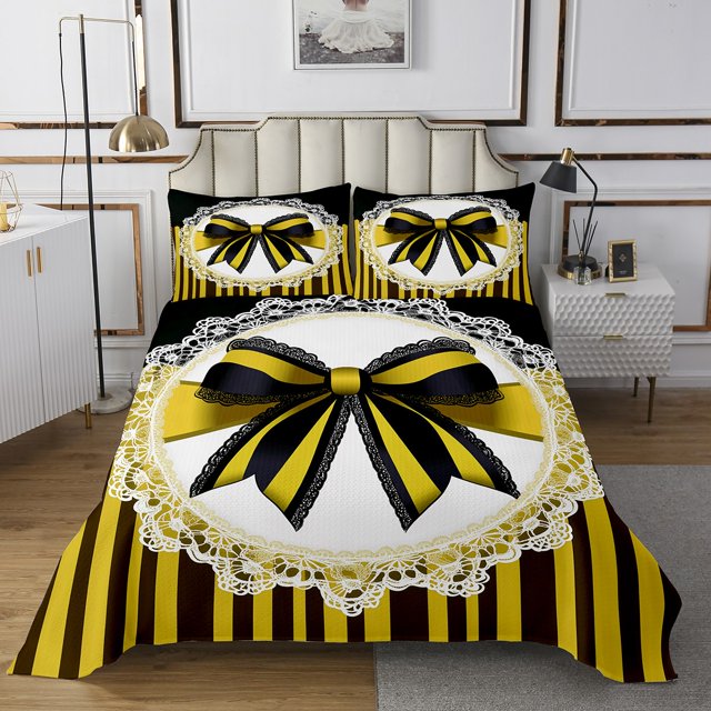 Erosebridal Cartoon Bow Tie Bedspread Sets King Size, Abstract Geomrtry Bed Quilt, Princess Style Decor