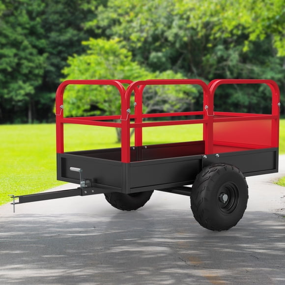 Chariot-benne Utilitaire – Robuste 1700 lb – Remorque en Fer 17 Pi3 – Côtés Amovibles et Hayon – à Tirer pour Tondeuse, VTT, UTV et Tracteur