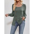 thumbnail image 2 of SUNSIOM Women Fashion Ribbed T-Shirts Solid Color Square Neck Buttons Puff Long Sleeve Shirts Spring Fall Casual Loose Fit Tops, 2 of 6