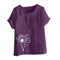 thumbnail image 4 of Liquidation Horkkom Chemises à Manches Courtes pour Femmes Été Grande Taille Chemises en Lin Décontractées Col Rond Imprimé Floral Hauts Amples, 4 of 4