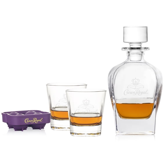Crown Royal Whisky Decanter Set with 2 Drinking Glasses and Ice Mold