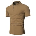 thumbnail image 3 of EGNMCR Men Casual Solid Turndown Pullover Patchwork Zipper Short Sleeve Blouse, 3 of 5