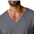 thumbnail image 4 of VBTAPA Mens Textured T Shirt Long Sleeve V Neck Pullover Tops Jacquard Knit Soft Comfy Fall Spring Tops Grey S, 4 of 7
