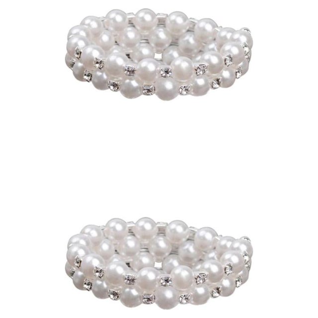 Thinsony Femmes Chic Perle Strass Stretch Bracelet Mariage Bal pour Mariée Blanc 2 Rangée 2Set