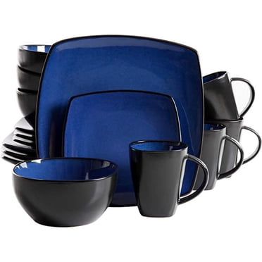 Gibson Elite Soho Lounge 16 Piece Square Stoneware Dinnerware Set, Blue