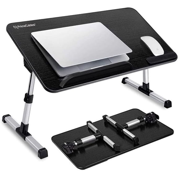 Foldable Lap Desk Bed Tray Table, Height & Angle Adjustable Laptop Stand with Non-Slip Surface, Portable Lightweight Standing Work Desk for Couch Sofa Floor, Fits up to 17" Laptop