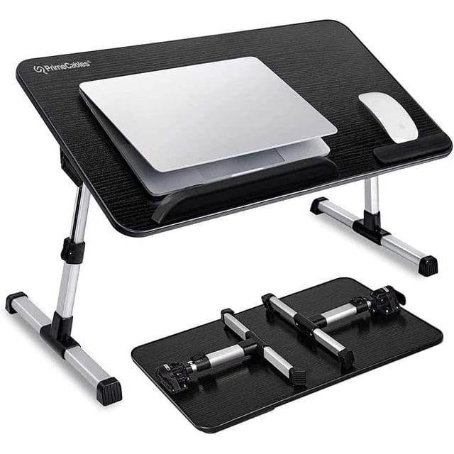 Bureau de Genoux Pliable Plateau de Lit Table, Support d'Ordinateur Portable à Hauteur et Angle Réglables avec Surface Antidérapante, Bureau de Travail Debout Portable et Léger pour Canapé Sofa au Sol, Convient jusqu'à 17 Pouces Bureau de Genoux Rectangulaire pour Ordinateur Portable Vue Orientée vers l'Avant avec Pieds Pliables en Aluminium 20.5 Pouces x 11.8 Pouces (52 x 30 cm), Deux Boutons de Hauteur à Verrouillage Automatique, Surface Réglable 0–36°, Souris/cahier Détachable à Enfiler à l'Avant; Utilisé Souvent comme Plateau de Déjeuner Ou Table d'Écriture pour Enfants.