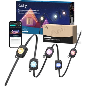 eufy Permanent Outdoor Lights E22, 150ft with 90 Triple-LED Lights, Smart RGBWW, Daily and Holiday, Up to IP67 Waterproof, AI Lighting, Links with Cameras, Black