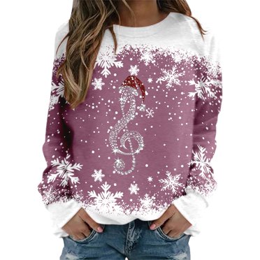 Vestes Décontractées pour Femmes Treble Snow athletic Works à Imprimé de Noël, Col Rond, Longues, Tenue d'Hiver Décontractée pour Femmes, Haut à Capuche à Manches