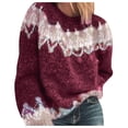 thumbnail image 1 of Manches Longues pour Femmes Mode Femmes Manches Longues Imprimé Léopard Patchwork Tricoté Chandail Chaud, 1 of 4