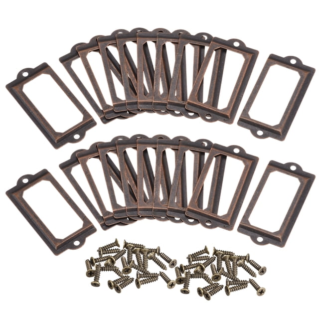 Unique Bargains 70x33mm Drawer Tag Label Metal Label Holder File Tag Frames Copper Tone 30 Pack