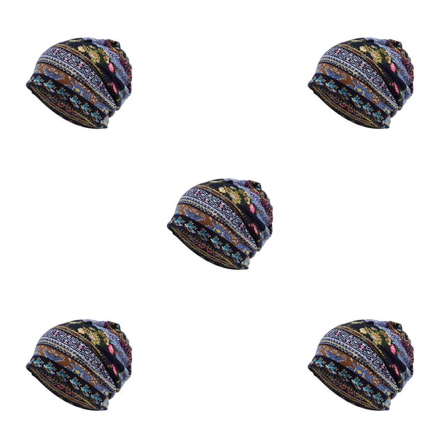 kurtrusly Tuque Bonnet Hijab Pré-Noué Foulard Turban Coloré Bandeau Réglable Protection des Oreilles Bandeau Accessoires Bonnet Bleu floral Ensemble de 5