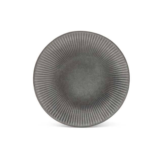 Better Homes & Gardens Sawyer Assiette à Salade en Grès Gris avec Vue de Haut en Bas Montrant une Forme Ronde et un Subtil Bord Nervuré en Grès Gris Réactif. Durable, Va au Micro-Ondes et au Lave-Vaisselle, Convient pour Servir des Salades, des hors-D'œuvre Ou des desserts.