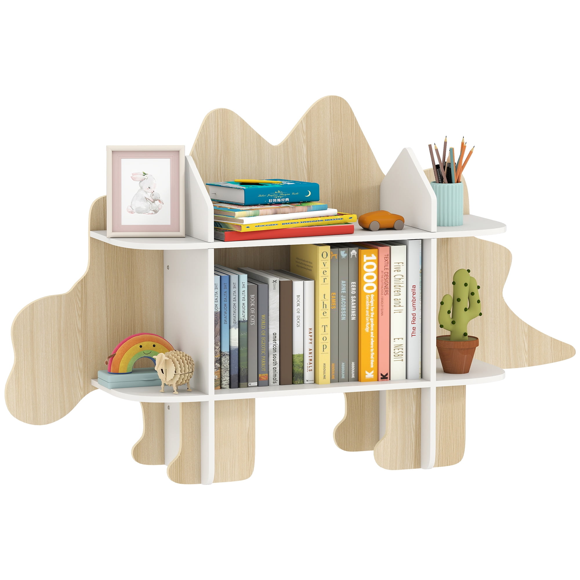 Qaba Kids Bookshelf, Kids Bookcase, Toy Storage Organizer, Dinosaur Themed