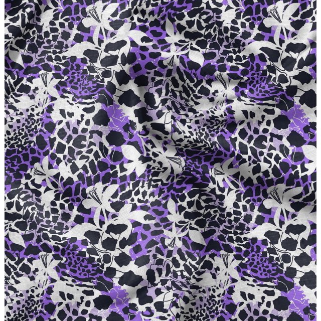 Soimoi Purple polyester Crepe Fabric Leopard Animal Skin Fabric Prints By Yard 42 Inch Wide