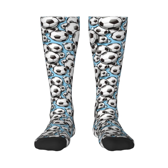 Xecao Football Soccer Ball Pattern Adult Stockings with Color-Block Design and 3D Print, Breathable Comfortable Hosiery for Daily Wear and Sports