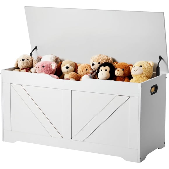 YANTONG Kids Storage Bench, Wooden Toy Box Chest, Large Storage Cabinet with Safety Hinge, Toddlers Storage Bench for Playroom, Living Room or Entryway, Easy Assembly, 38.98 x 15.55 x 18.9 in, White