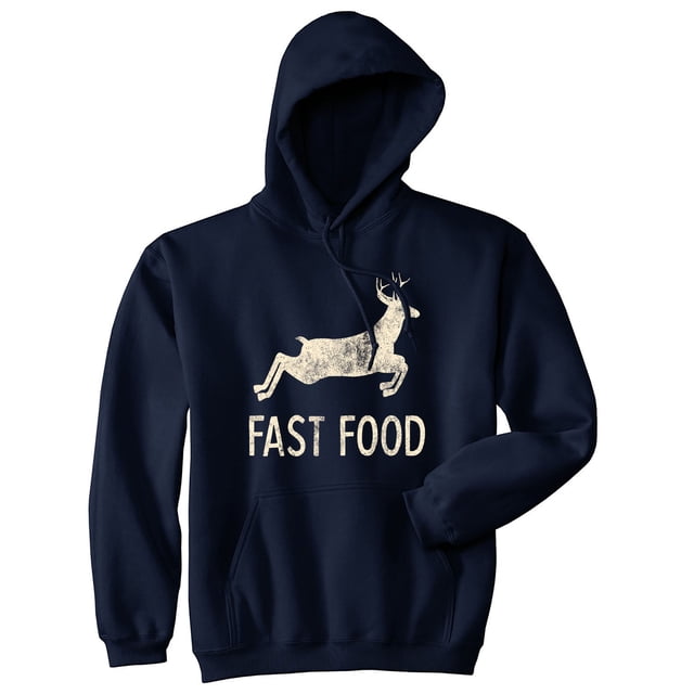 Fast Food Hoodie Funny Deer Hunting Sarcasm Gift for Hunter Graphic Sweatshirt (Navy) - S
