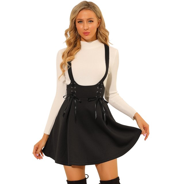 Unique Bargains Jupe à Bretelles Taille Haute pour Femmes, Mini Jupe à Lacets