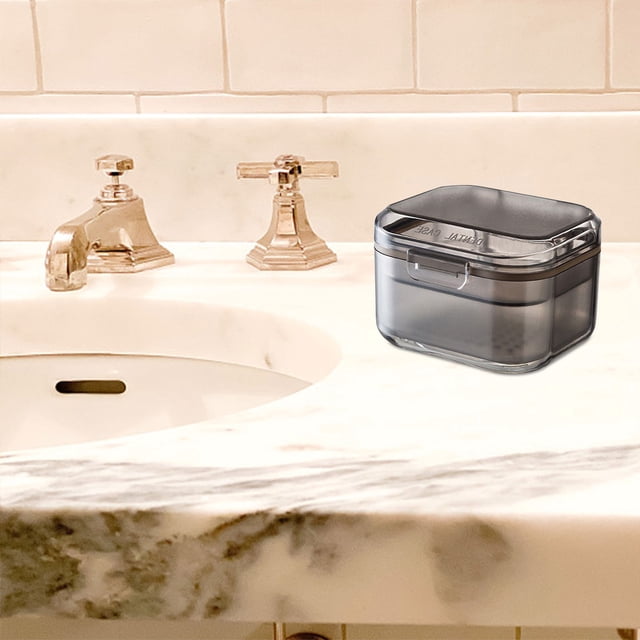 Boovnll Portable Denture Box, 3 Layer Denture Cup with Filter Denture Bath Box Small Retainer Cleaner Box Mouth Guard Braces Travel Container for Storage and Soaking, Storage, Organization and Storage