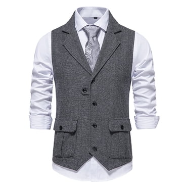 Pisexur Mens Vintage Suit Vest Tailored Collar V-Neck Single-Breasted Sleeveless Dress Waistcoat for Wedding Formal Prom