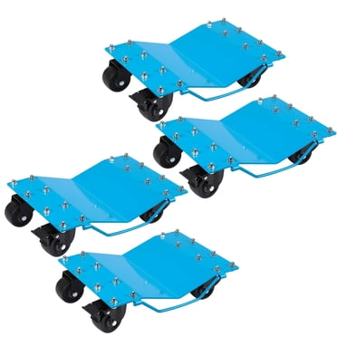 Ensemble de 4 Roulettes de Voiture, Chariot à Roues de Capacité de 8000 Lb pour Déplacer des Voitures, Chariot de Véhicule avec Roue Rotative à 360°, Bleu