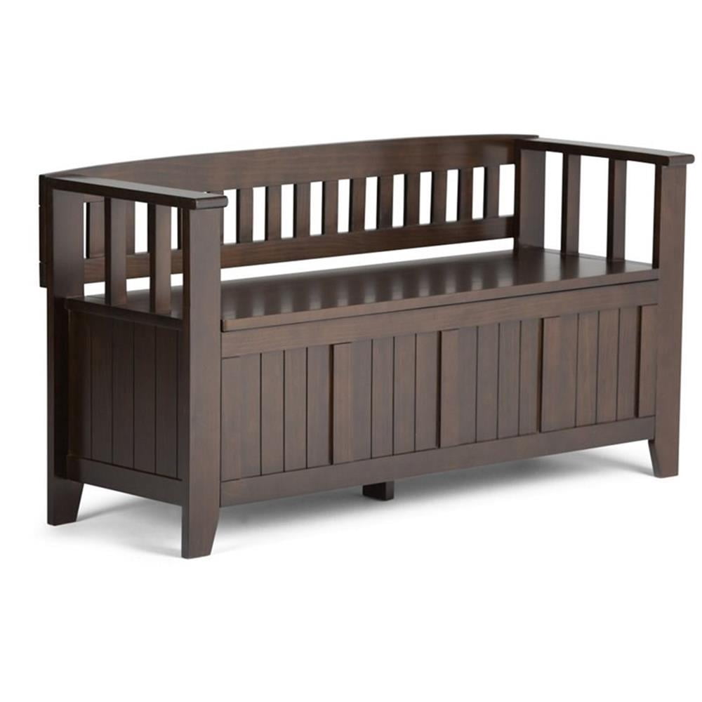 Simpli Home Acadian Wood 48" Transitional Entryway Bench in Brunette Brown