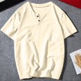thumbnail image 2 of Plebaso T-Shirts pour Hommes en Coton et Lin à Col Rond, à Boutons, T-Shirts Décontractés, Unis, à Manches Courtes, Légers, Hauts de Plage, 2 of 7
