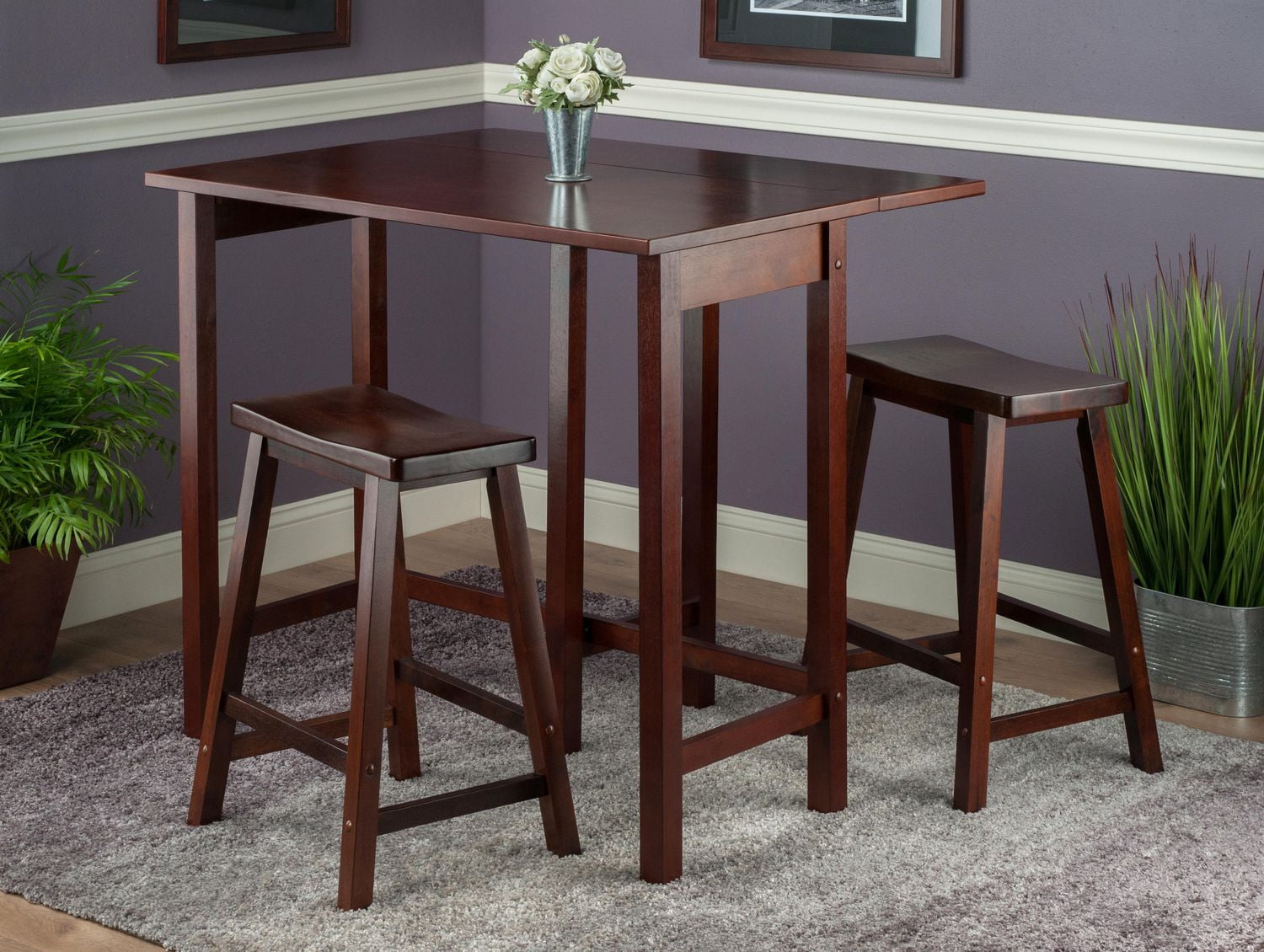 Winsome- Lynnwood 3PC drop leaf high table & saddle stools