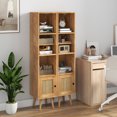 thumbnail image 2 of Patiojoy Slim Tall Rattan Storage Cabinet Boho Accent Bookshelf w/ Rattan Door 12-Position Adjustable Shelf & Solid Wood Legs Gray, 2 of 8