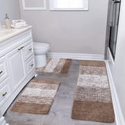 Bathroom Rugs Set 4 Piece, Xinsrenus Absorbent Microfiber Plush Bath Rugs, Non-Slip Shower Rugs With U Shaped Toilet Mat, Machine Washable Velvet Fleece Bath Mats for Bathroom Floor Tub, Brown