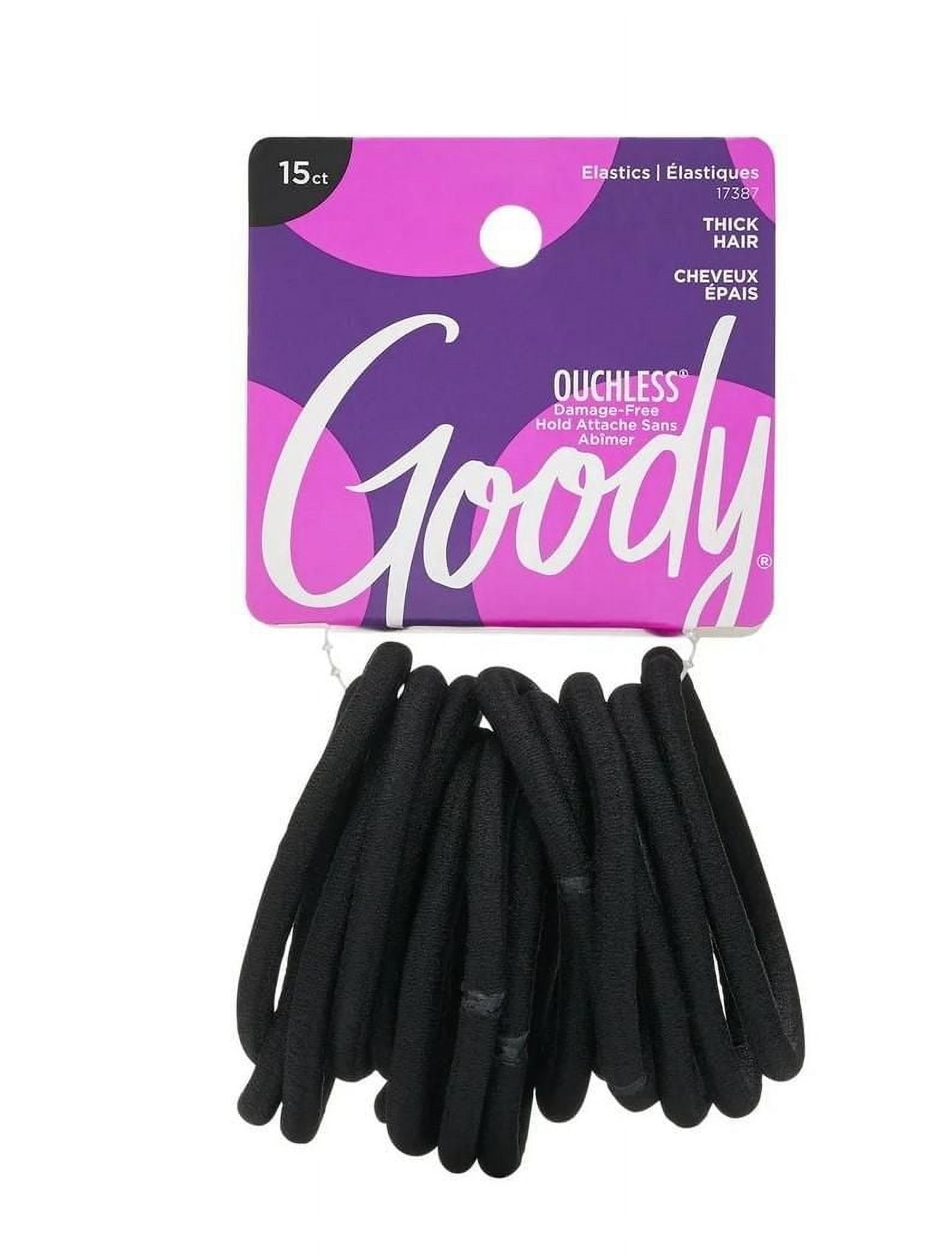 Goody Ouchless Super Stretch Hair Elastics for Thick Hair, Black, 15 Count