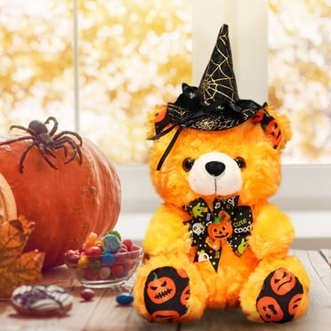 IBaodan Ours d'Halloween en Peluche, Animaux en Peluche Mignons d'Halloween, Liquidation, Citrouille d'Halloween, Sorcière, Animal en Peluche, Ourson avec Chapeau de Sorcière, Costume à Thème d'Halloween, Déco de Fête d'Halloween Intérieure
