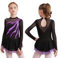 thumbnail image 1 of TiaoBug Robe de Patinage Artistique en Maille Élégante pour Filles avec Strass Manches Longues Robe Tutu de Danse Ballet Violet 8, 1 of 6