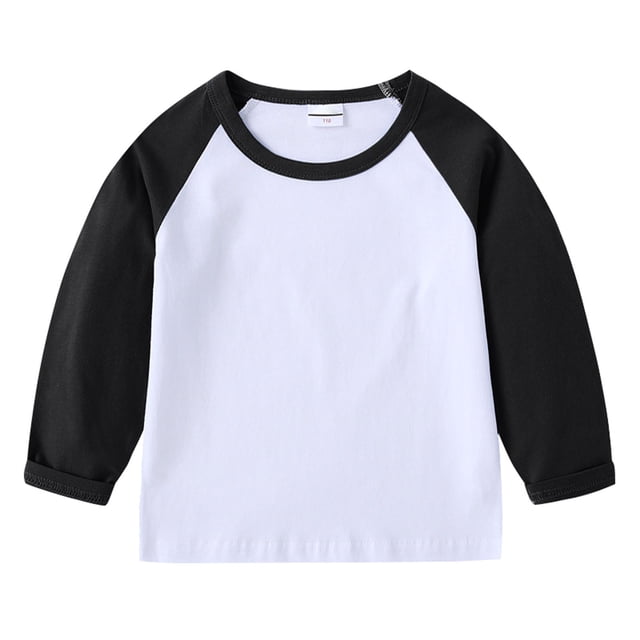 MIASHUI T-Shirts à Manches Longues pour Filles Hauts pour Garçons Col Rond T-Shirts Basiques, Noir, 7-8 Ans