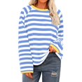 thumbnail image 2 of Hauts pour Femmes à Rayures Col Ras du Cou Manches Longues T-Shirts à Blocs de Couleur Automne Décontracté Ample Confortable Blouse, 2 of 5
