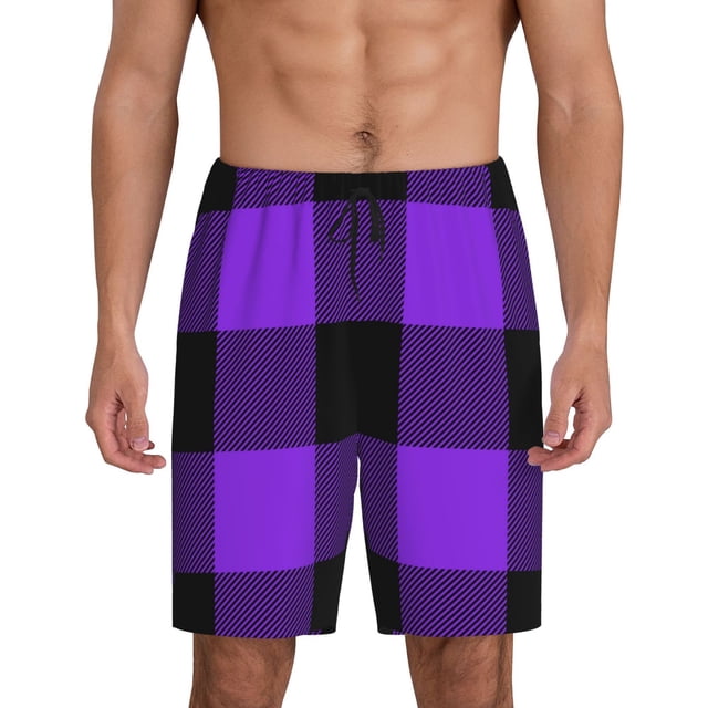 Vsdgher Shorts de Pyjama à Carreaux Violets pour Hommes Bas de Pyjama Légers avec Poches-4TG