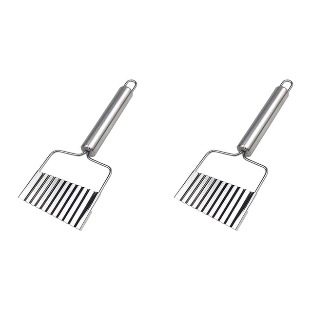 XIPYYKM 2Pcs Large Crinkle Cutter French Fry Cutter, Large Crinkle Potato Slicer Wavy Chopper, Stainless Steel Wavy Slicer Crinkle Cutting Chopping Tools with Handle for Carrot Vegetable