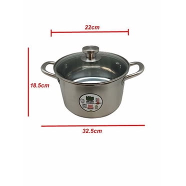 Sunwealth 5-ply bottom 5.9 quart heavy duty stainless steel soup pot with glass lid.