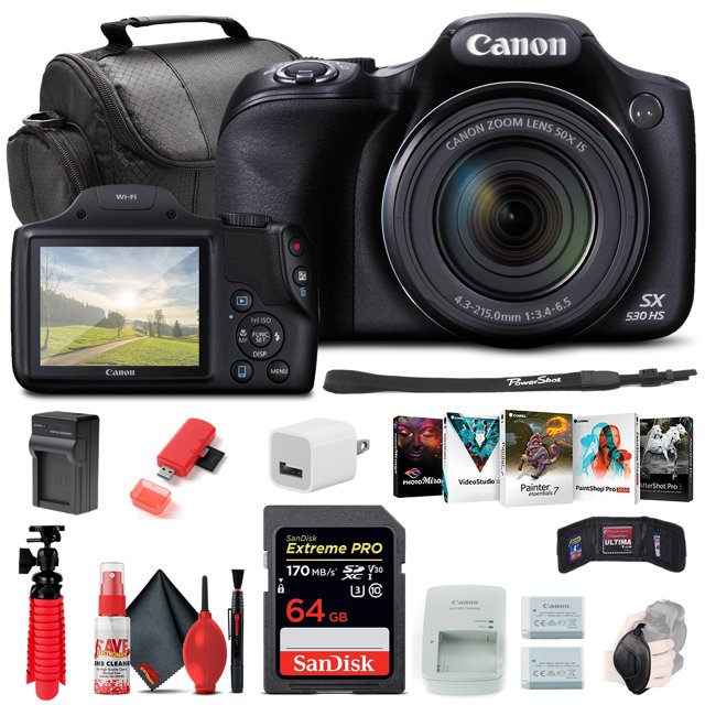 Canon PowerShot SX530 HS Digital Camera (9779B001) + 64GB Card + More
