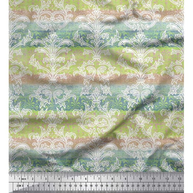 Soimoi Rayon Fabric Stripe & Ogee Damask Print Sewing Fabric Yard 56 Inch Wide