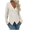 thumbnail image 2 of RKSTN Chandails pour Femmes Mode Hiver Uni Manches Longues Chandail Col en V Décontracté Hauts de Chandail Chandails d'Automne, 2 of 7