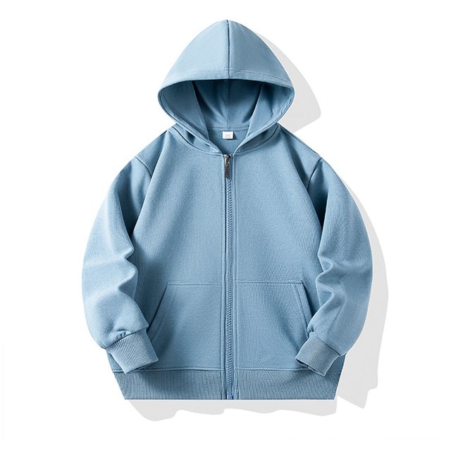 Milgrthf Unisexe Garçons Filles Chandails d'Automne Sport Décontracté Manches Longues Fermeture Éclair Complète Mignon Col Ras du Cou Basique Couleur Unie Chandails à Capuchon Chandail avec Poche Bleu Pâle 3-4 Ans