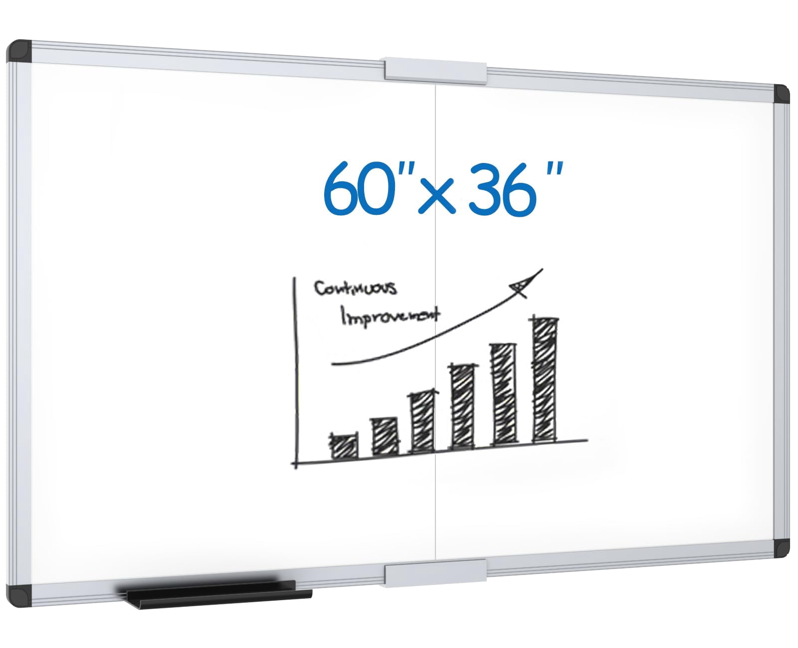 Tableau blanc mobile double face VIZ-PRO, 48 x 36 pouces, tableau effaçable à sec magnétique sur roues avec cadre en aluminium et support