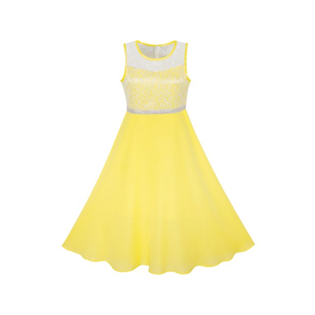 Robe Fille Jaune en Chiffon Demoiselle d'Honneur Danse Bal Robe Maxi 10 Ans